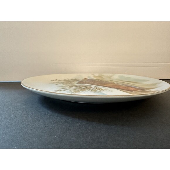 Norcrest Plate VNTG Hand Painted Plate Covered Bridge Winter Scene 8.25"/ P-737 - Picture 5 of 9